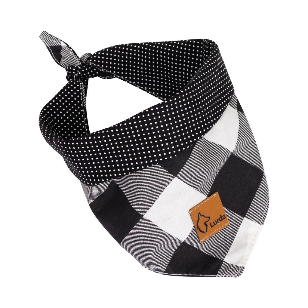 Bandana Xadrez Dupla Face Poá Preto e Branco