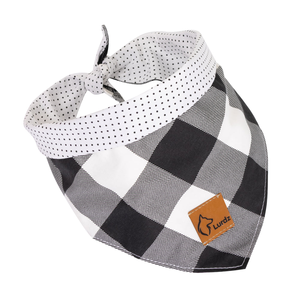 Bandana Xadrez Dupla Face Poá Branco e Preto