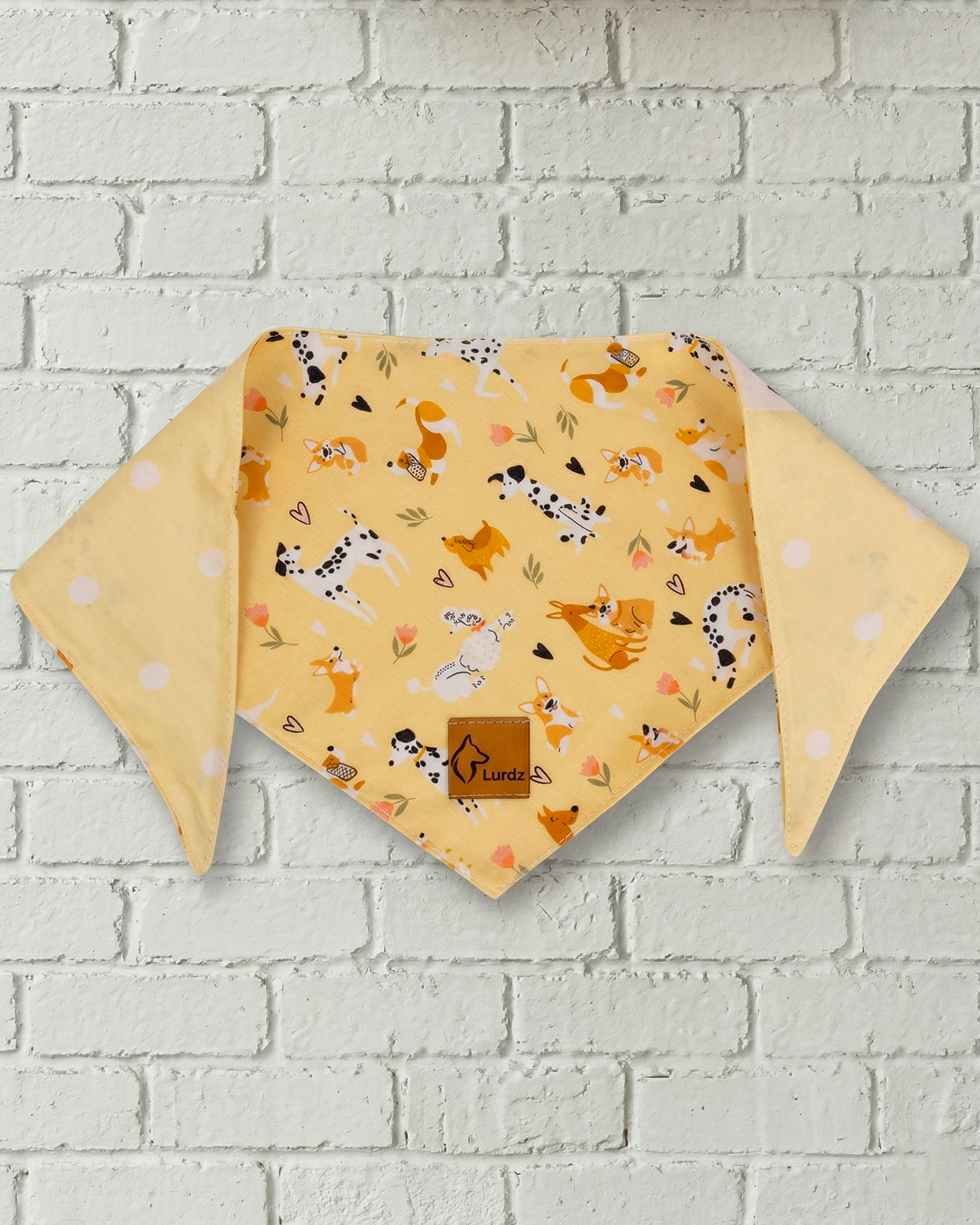 Bandana Dupla Face Poá Branco e Amarelo