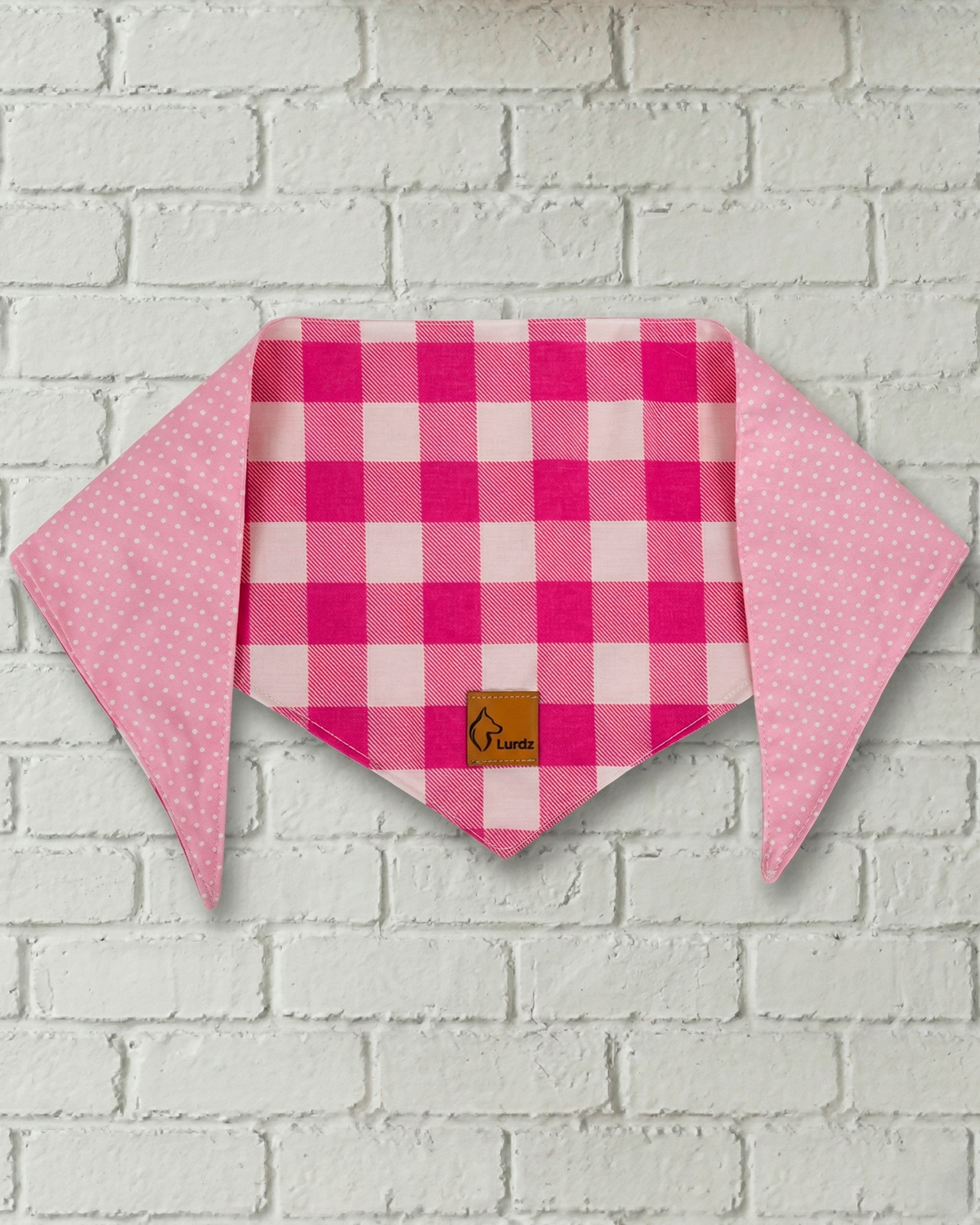 Bandana Xadrez Dupla Face Poá Rosa Bebê