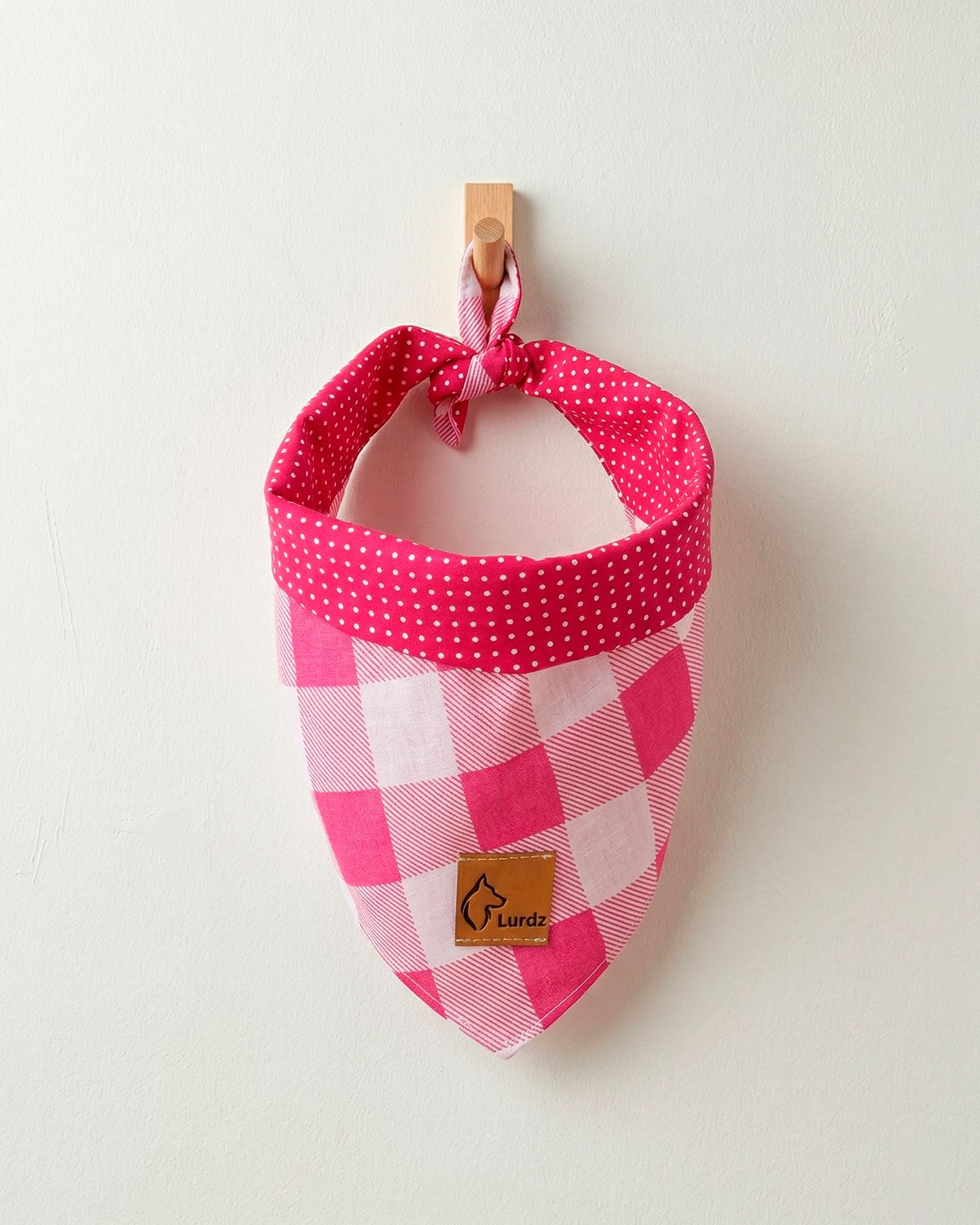 Bandana Xadrez Dupla Face Poá Pink