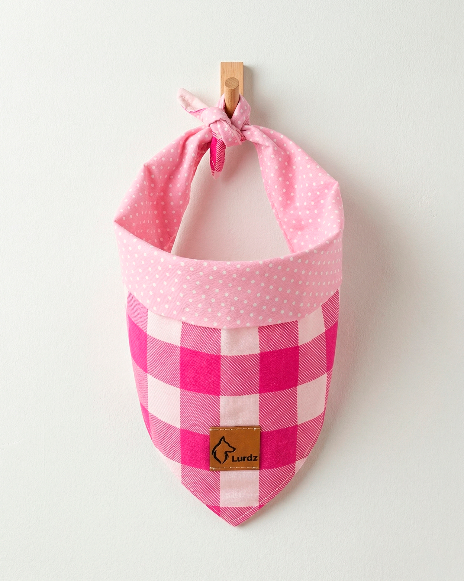 Bandana Xadrez Dupla Face Poá Rosa Bebê