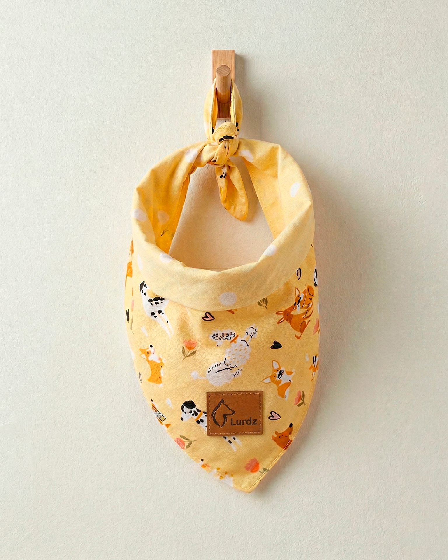 Bandana Dupla Face Poá Branco e Amarelo