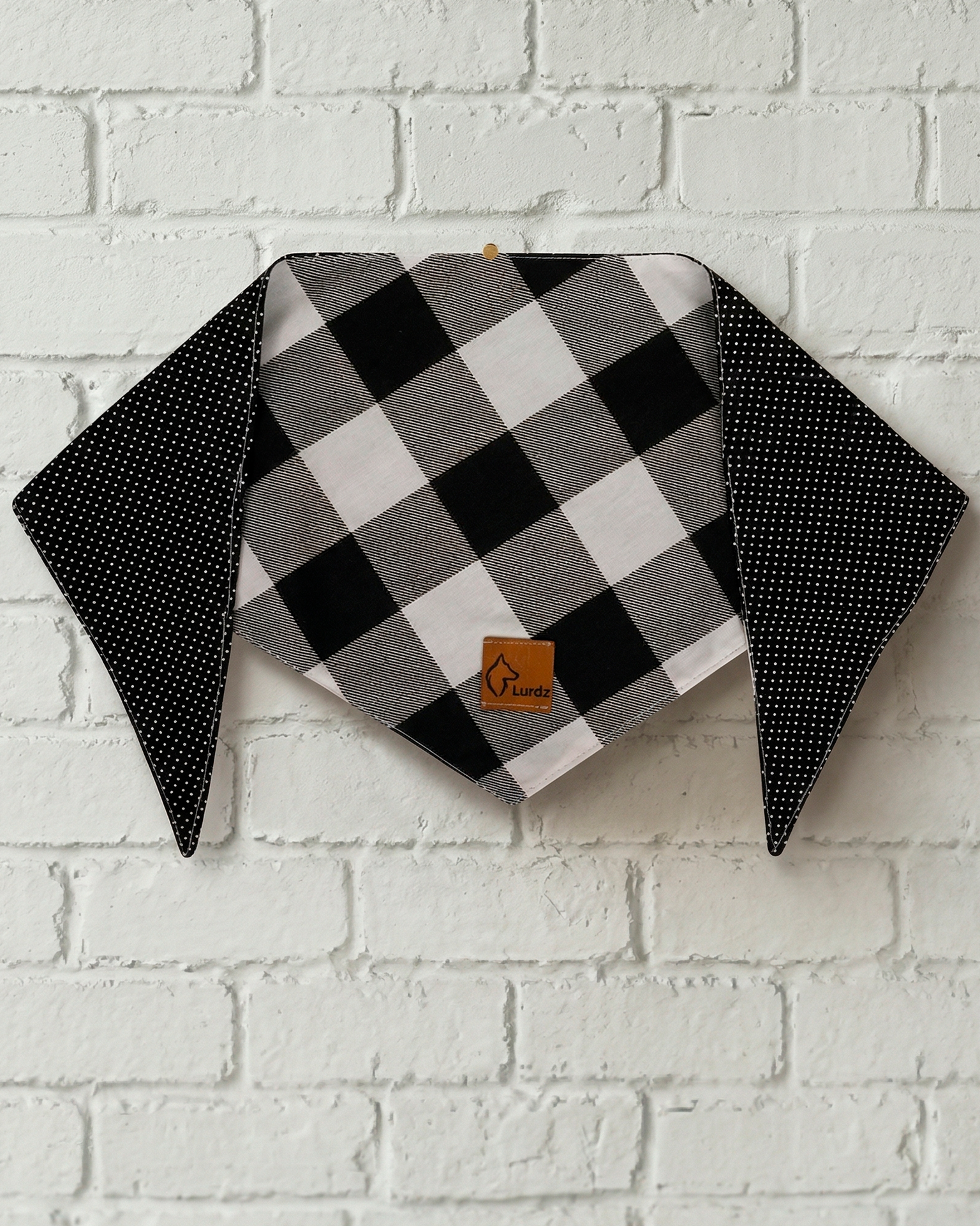 Bandana Xadrez Dupla Face Poá Preto e Branco