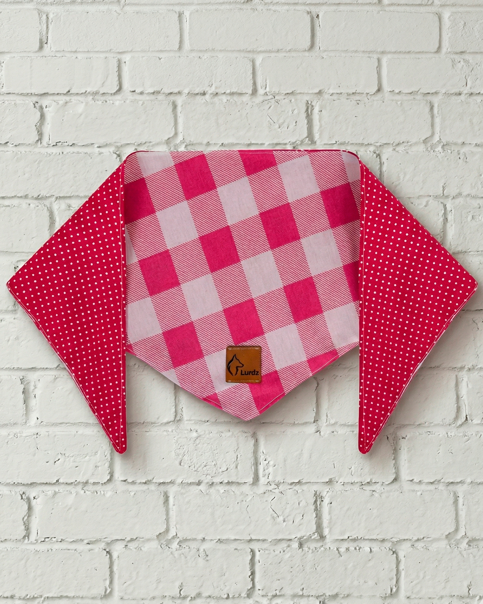 Bandana Xadrez Dupla Face Poá Pink